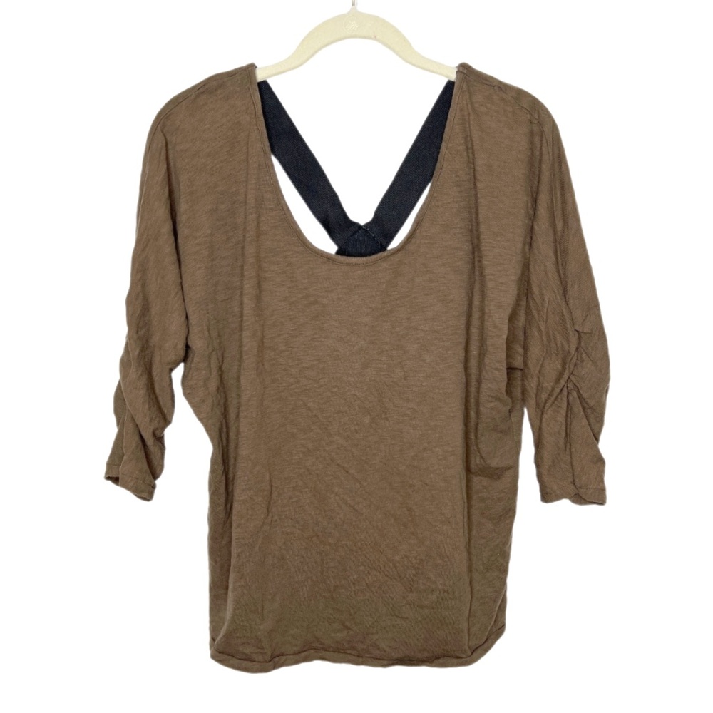 Elizabeth & James | Brown Criss Cross Tee Shirt Quarter Sleeve Scrunch